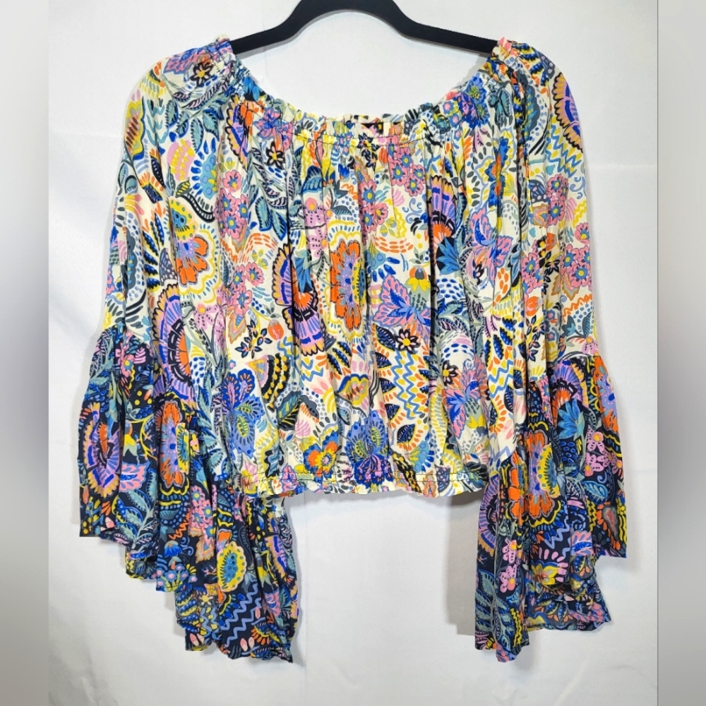 VICI giant bell sleeve bohemian festival blouse top mixed print shirt S/M